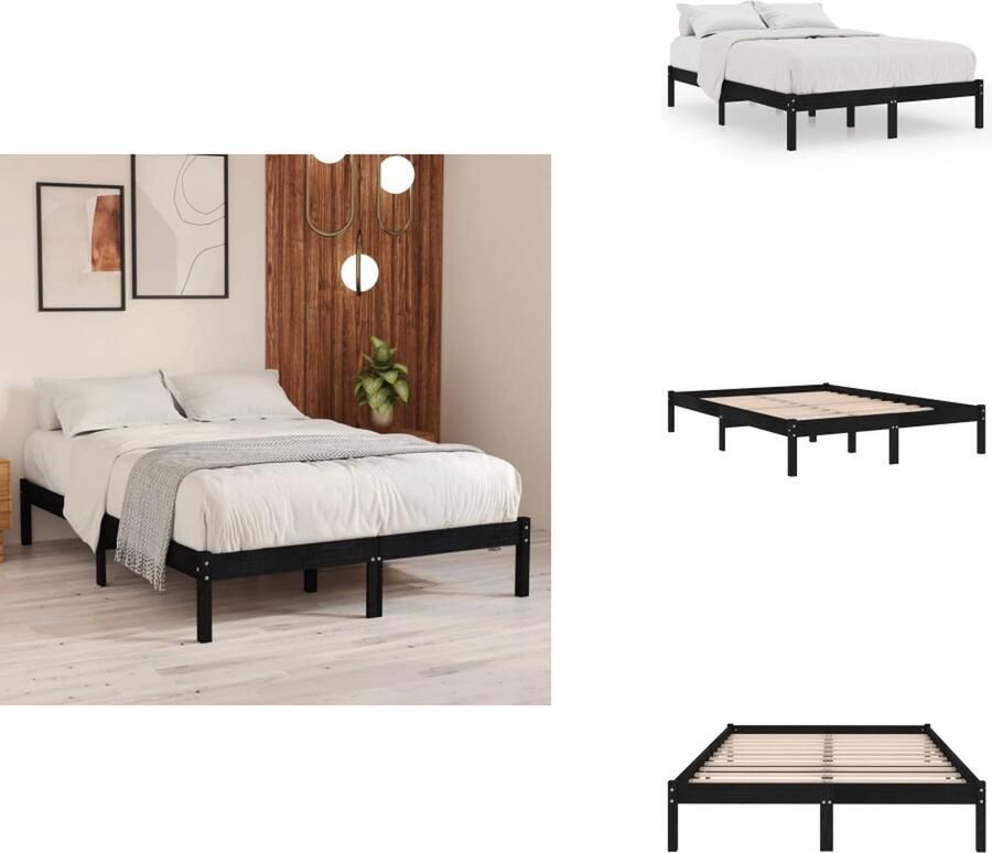 VidaXL Bedframe Grenenhout 205.5 x 205.5 x 69.5 cm Zwart 200 x 200 cm matras (Matras niet inbegrepen) Bed