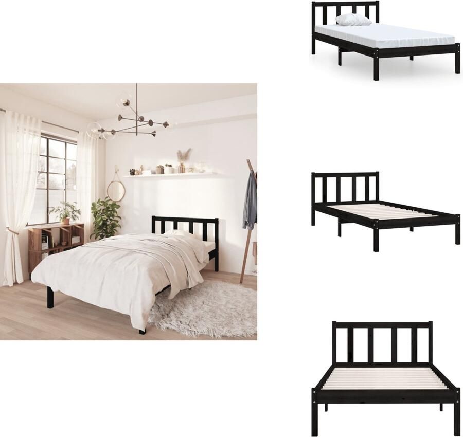 VidaXL Bedframe Bed Frame Bed Frames Bedframe massief grenenhout zwart 90x200 cm