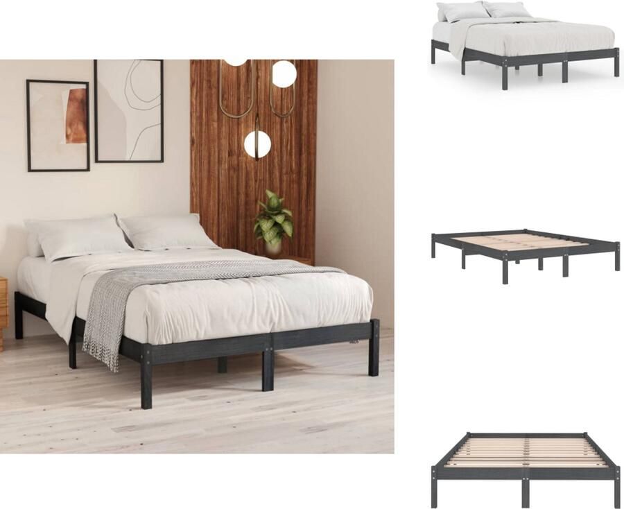 VidaXL Bedframe Bed Frame Bed Frames Bedframe massief hout grijs 135x190 cm