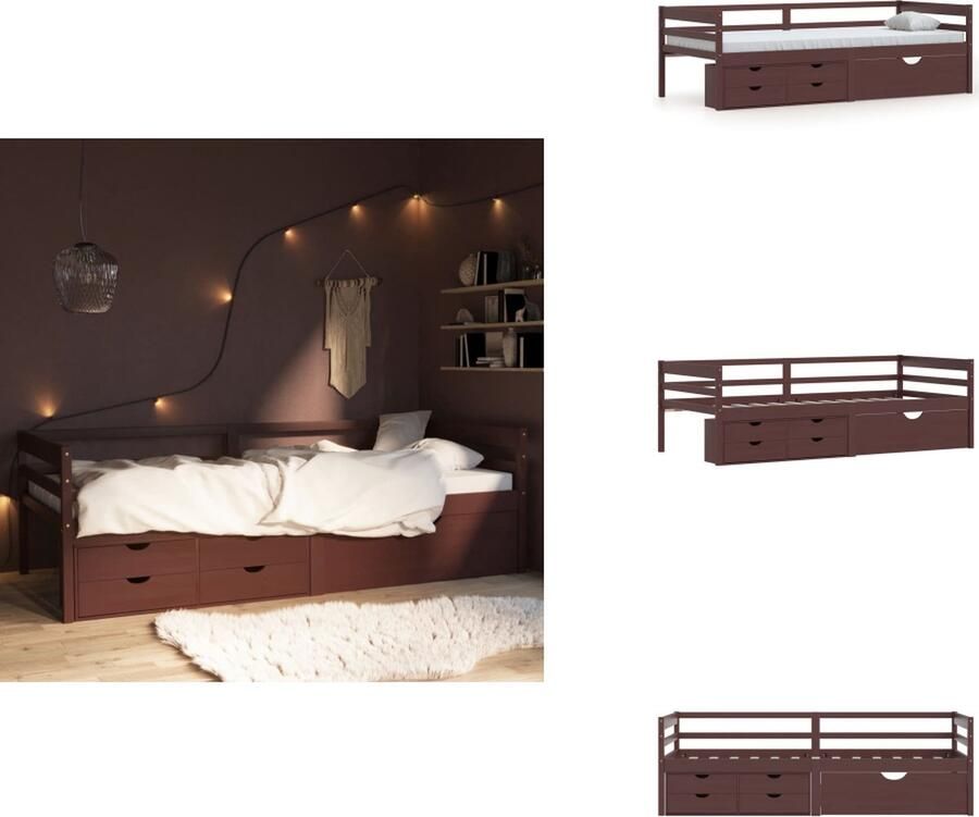 VidaXL Bedframe Bed Frame Bed Frames Bedframe met lades en kast grenenhout donkerbruin 90x200 cm