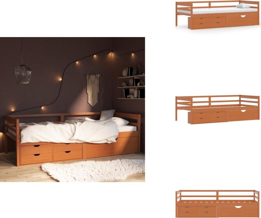 VidaXL Bedframe Bed Frame Bed Frames Bedframe met lades en kast grenenhout honingbruin 90x200 cm