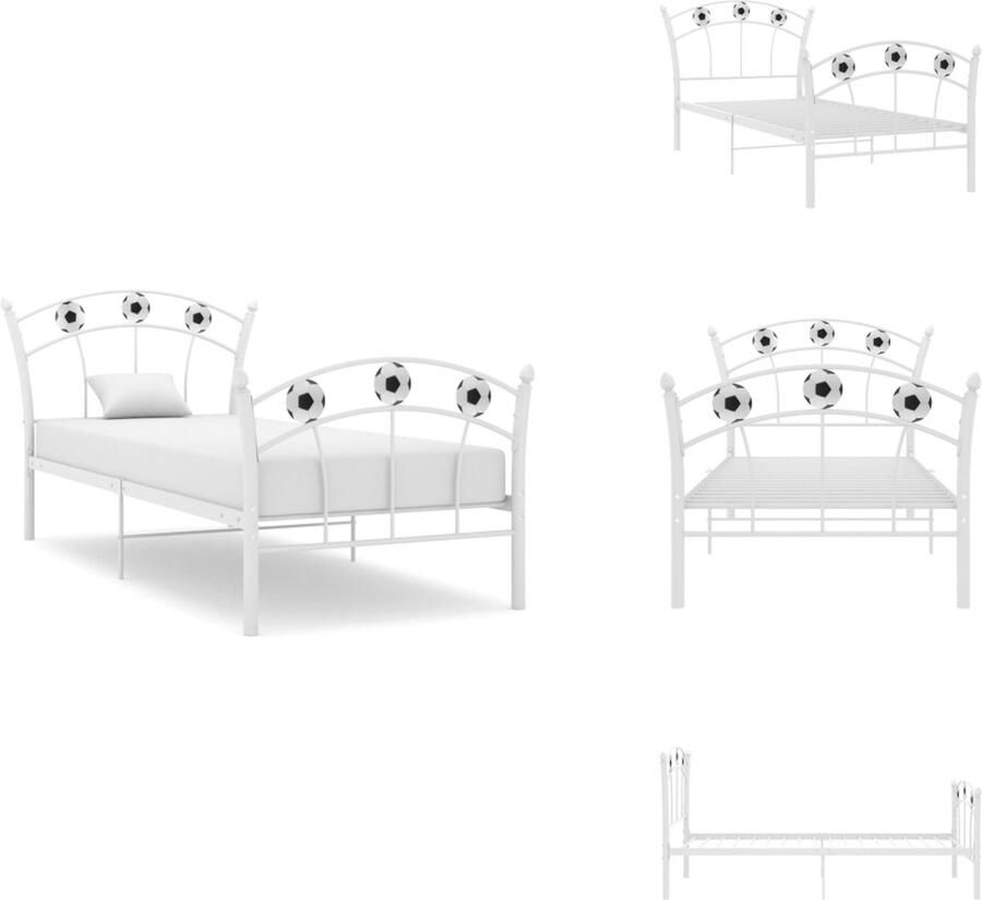 VidaXL Bedframe Bed Frame Bed Frames Bedframe met voetbaldesign metaal wit 90x200 cm