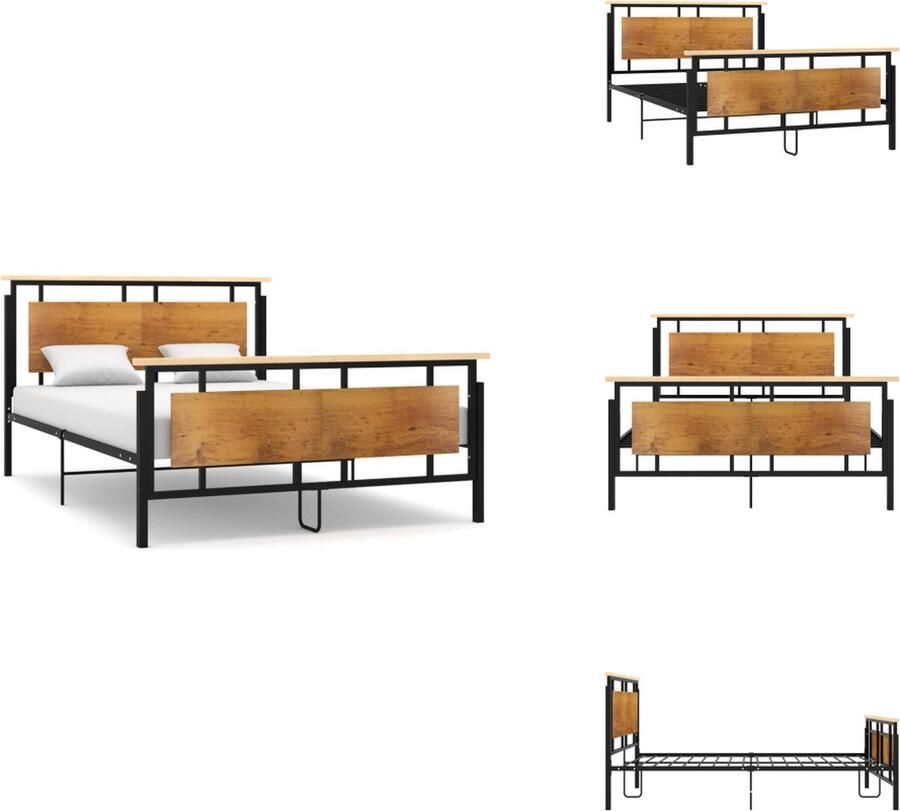 VidaXL Metalen Bedframe Zwart 208.5 x 149.5 x 90 cm Massief eikenhout gepoedercoat metaal en MDF Bed