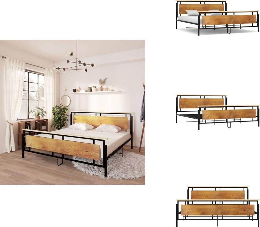 VidaXL Metalen Bedframe 208.5 x 206 x 90 cm Massief Eikenhout Zwart Bed