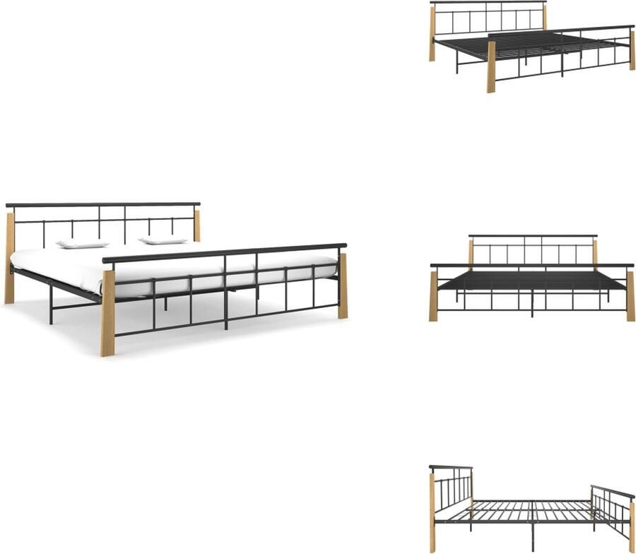 VidaXL Bedframe Bed Frame Bed Frames Bedframe metaal en massief eikenhout 200x200 cm
