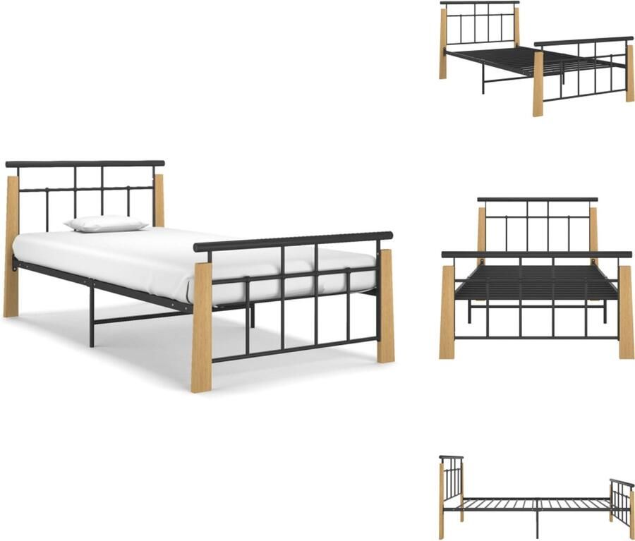 The Living Store Bedframe Metalen Bedframe 206x103x86 cm Zwart Montage vereist Metalen Bed Frame Bed Frame Zwart Enkelpersoons Bed Boxspring Bed Stapelbare Bed Frames