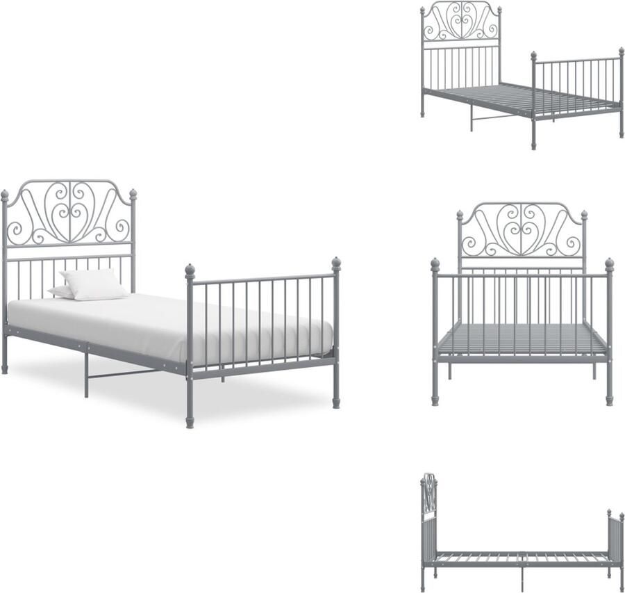 VidaXL Metalen Bedframe Grijs 208 x 106 x 90 cm Massieve constructie Geschikt voor 100 x 200 cm matras Montage vereist Bed