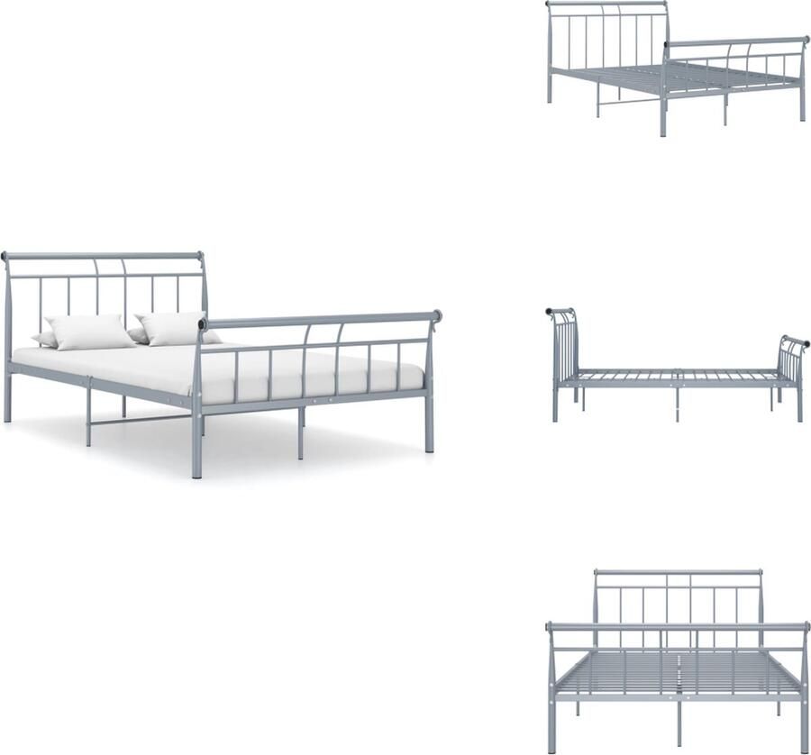 VidaXL Metalen bedframe Grijs 208 x 126 x 90 cm Massieve constructie Stevige lattenbodem Montage vereist Bed