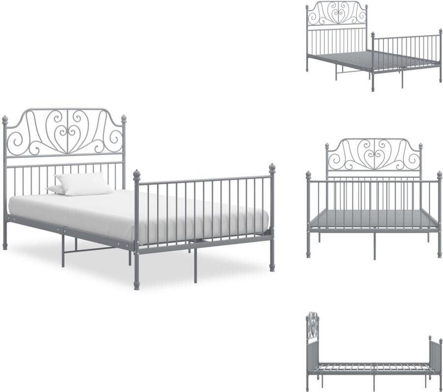 VidaXL Metalen bedframe Grijs 208 x 126 x 90 cm Massieve constructie Stevige lattenbodem Montage vereist Bed - Foto 4