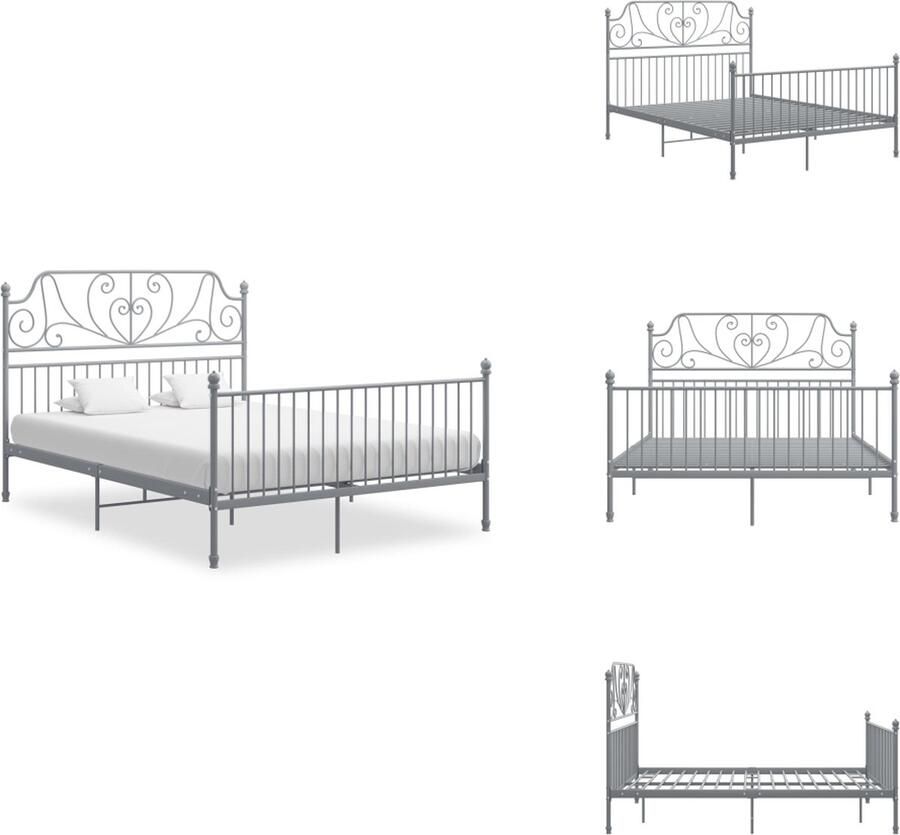 VidaXL Metalen Bedframe Grijs 206 x 164 x 131 cm (L x B x H) Geschikte matras- 160 x 200 cm (B x L) Montage vereist Bed