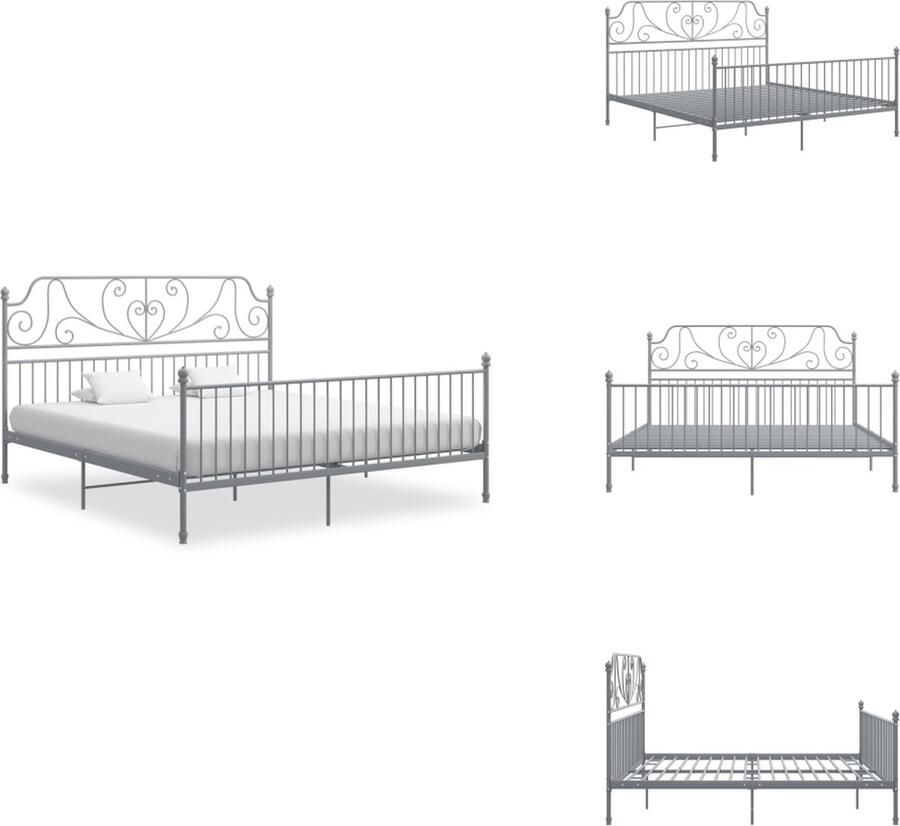 VidaXL Metalen bedframe Grijs 206 x 184 x 131 cm Massieve constructie Inclusief lattenbodem Montage vereist Bed