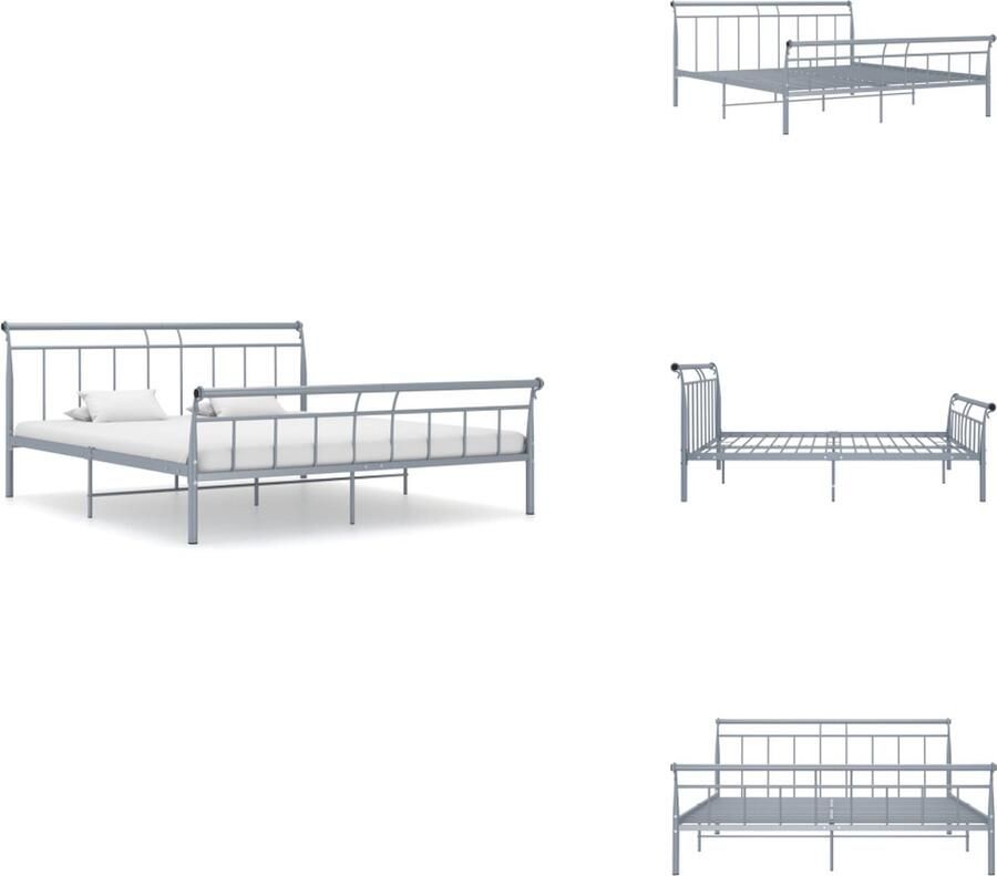 VidaXL Metalen Bedframe Grijs 208 x 206 x 90 cm Massieve constructie Stevige lattenbodem Montage vereist Bed