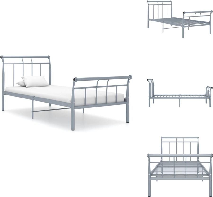 VidaXL Metalen Bedframe Grijs 206 x 94 x 124 cm Massieve constructie Bed