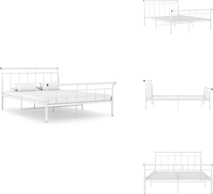 VidaXL Klassiek Bedframe Een stevig en duurzaam bed van gepoedercoat metaal Geschikt voor een matras van 140 x 200 cm Kleur- wit Afmetingen- 221 x 148 x 90 cm Montage vereist Bed - Foto 2