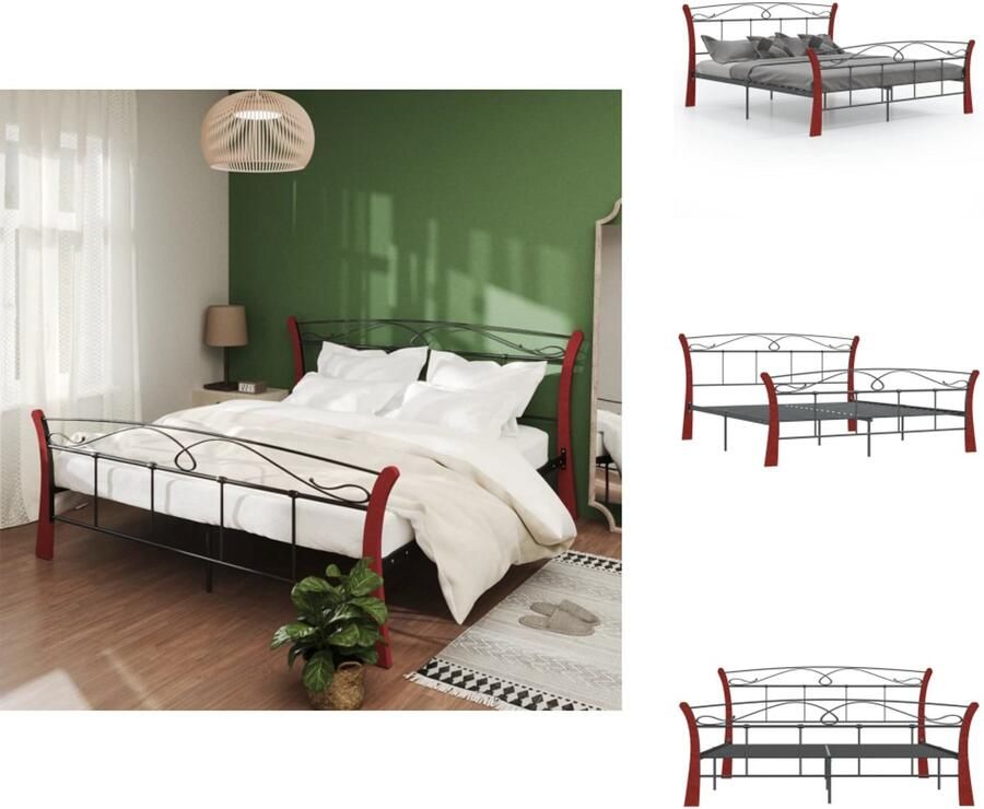 VidaXL Bedframe Metaal Eikenhout 206 x 140 x 100 cm Zwart en Donkerhout Bed