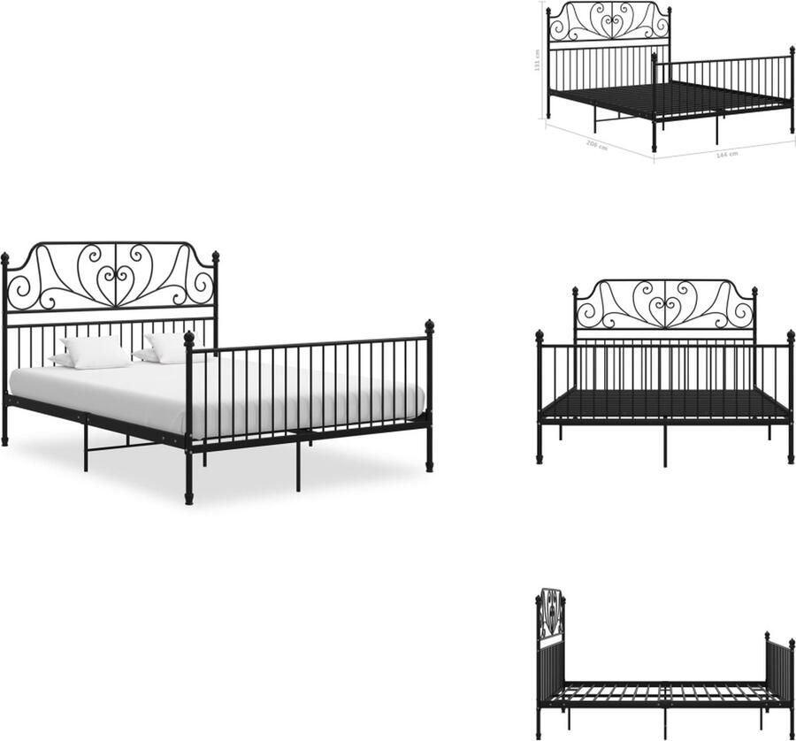 VidaXL Metalen Bedframe Zwart 206 x 144 x 131 cm Geschikt voor 140 x 200 cm (matras niet inbegrepen) Bed