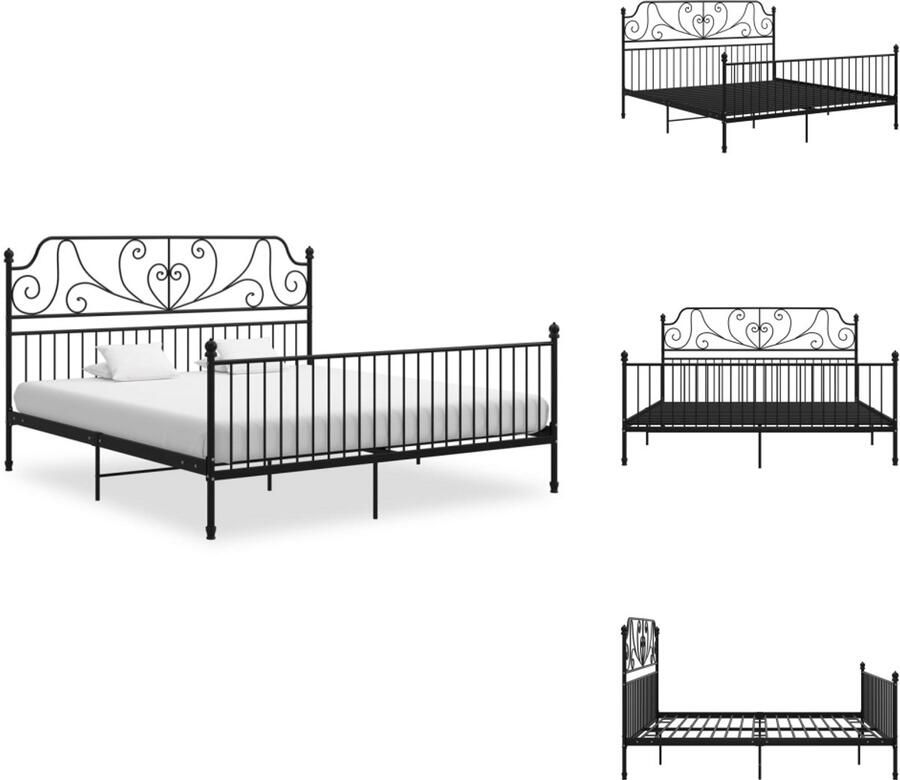 VidaXL Bedframe Massief metalen en eikenhouten constructie Tweepersoons 206 x 200 x 100 cm Zwart en lichthout Bed