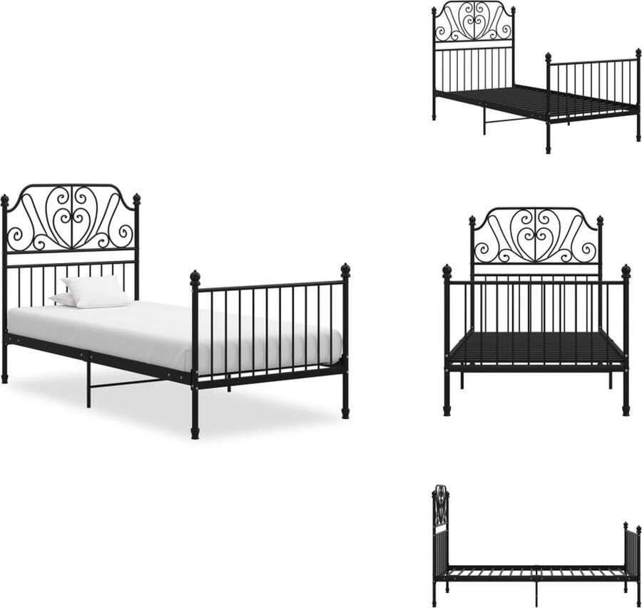 VidaXL Metalen Bedframe Zwart 206 x 94 x 124 cm Gepoedercoat Matras 90 x 200 cm Montage vereist Bed