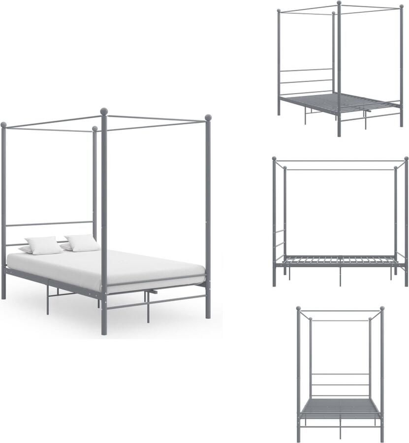 VidaXL Bedframe Bed Frame Bed Frames Hemelbedframe metaal grijs 140x200 cm