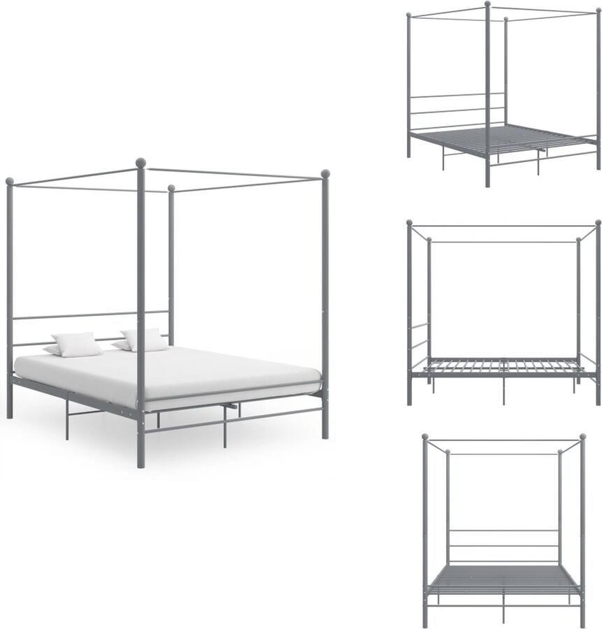 VidaXL Bedframe grijs 208 x 166 x 201 cm gemaakt van gepoedercoat metaal Bed
