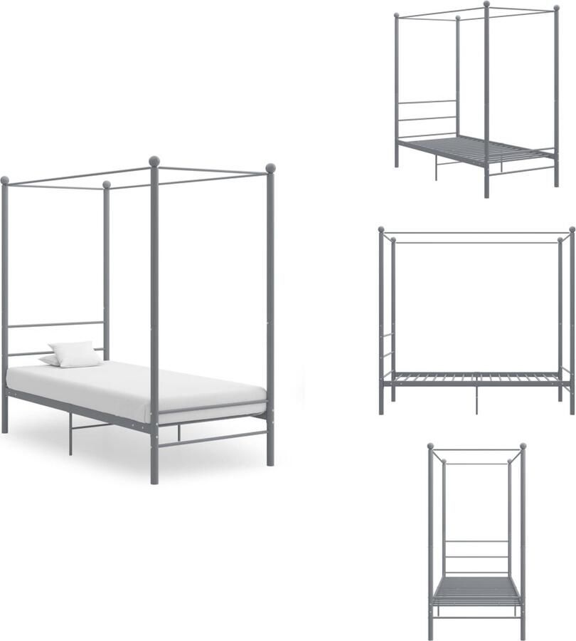 VidaXL Bedframe Slim Ontwerp Metaal Grijs 208x96x201 cm Geschikt voor Matras 90x200 cm Montage Vereist Bed