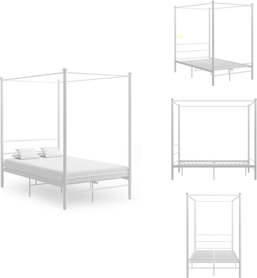 VidaXL Bed Slim Ontworpen Metaal Wit 208 x 146 x 201 cm Geschikt voor 140 x 200 cm Matras Montage Vereist Bed