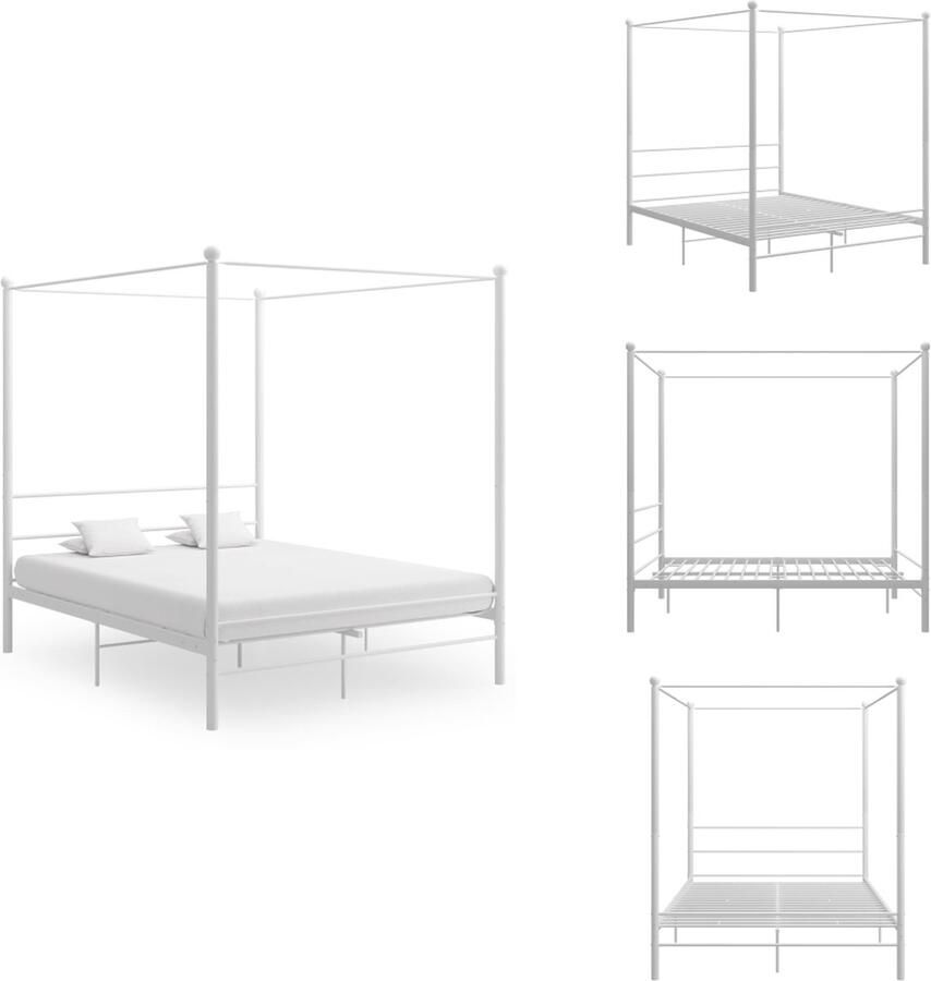 VidaXL Bedframe Slim ontworpen Gepoedercoat metaal 208x166x201 cm Wit Bed