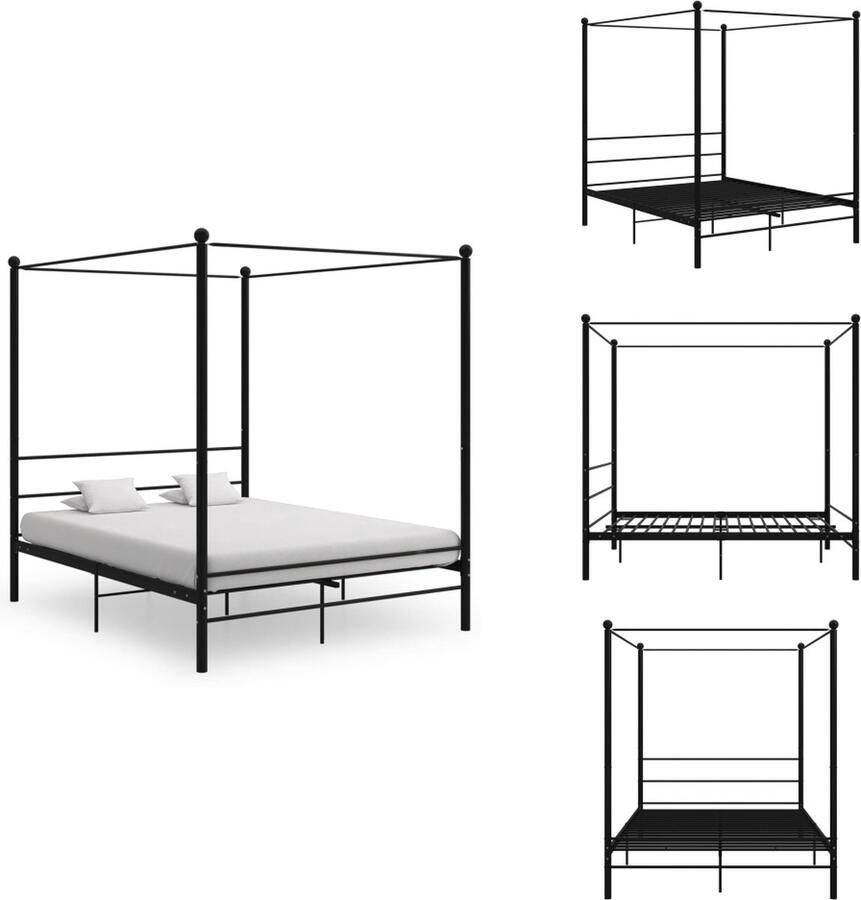 VidaXL Bedframe Slim ontworpen met bovenframe Gepoedercoat metaal 208 x 166 x 201 cm Zwart Bed