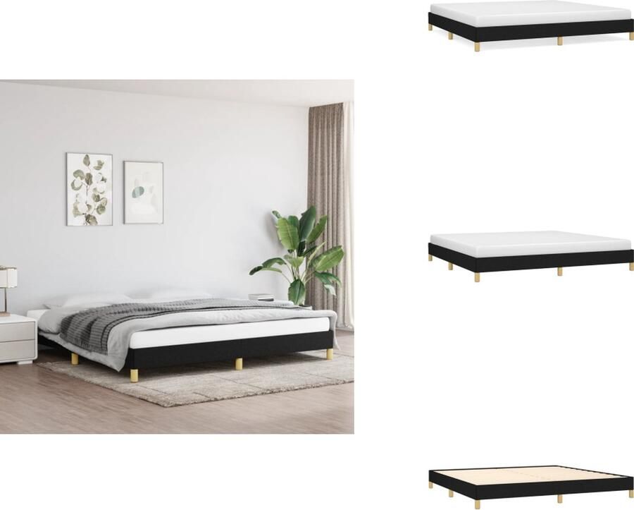 VidaXL Boxspringframe Zwart 203 x 200 x 25 cm Ademend en duurzaam Geschikt voor matras 200 x 200 cm Met montagehandleiding Bed