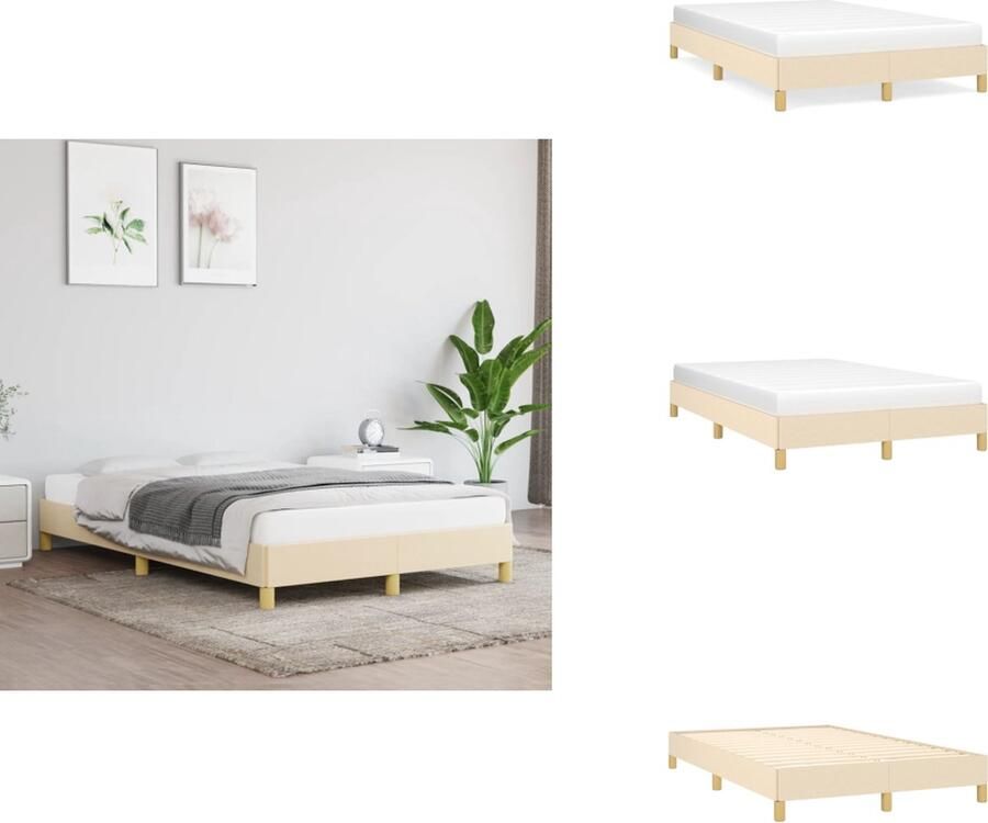 VidaXL Bedframe Crème Dubbel 120 x 200 cm Duurzaam Ondersteunende poten Multiplex lattenbodem Bed