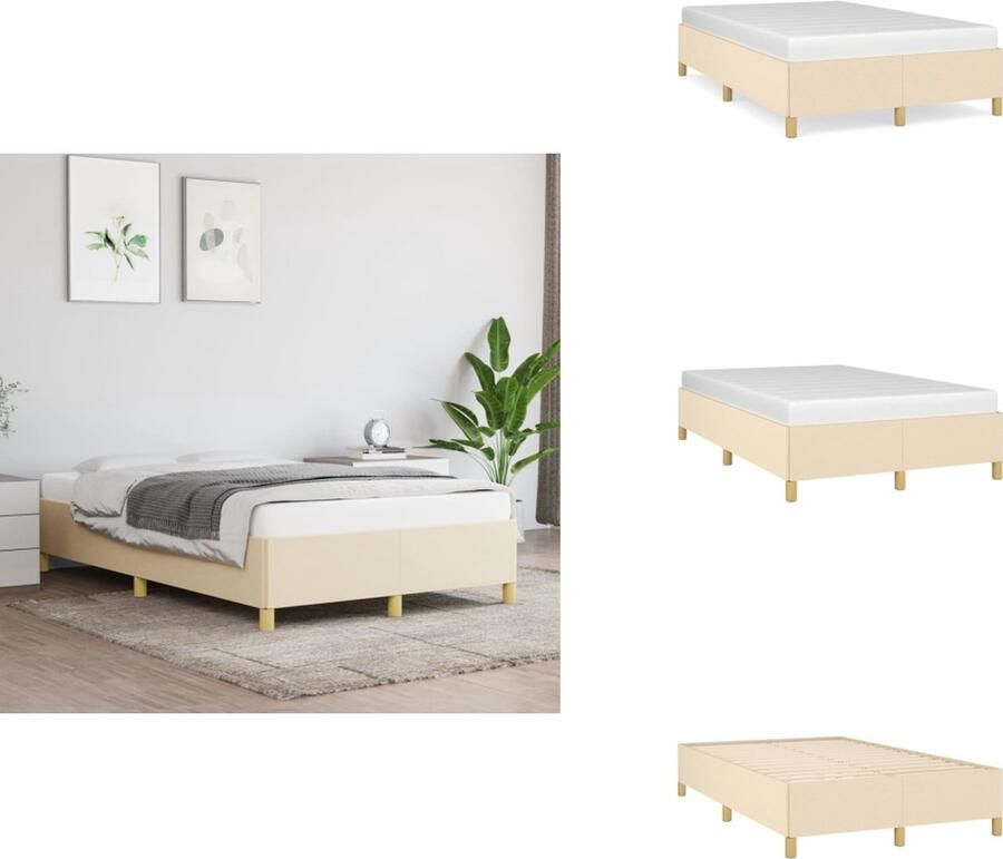 VidaXL Boxspring Frame 203x120x25 cm Crème stof Duurzaam materiaal Ondersteunende poten Multiplex lattenbodem Bed