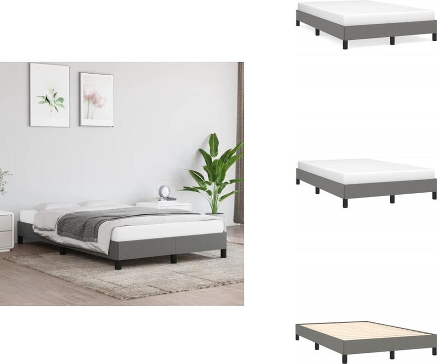 VidaXL Boxspringframe Donkergrijs 203 x 120 x 25 cm Stof en multiplex Duurzaam Ondersteunende poten Multiplex lattenbodem Montagehandleiding beschikbaar Bed - Foto 2