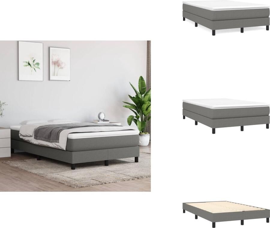 VidaXL Boxspringbed Comfort bedframe donkergrijs 203x120x25cm pocketvering matras middelharde ondersteuning huidvriendelijk topmatras multiplex lattenbodem met montagehandleiding Bed