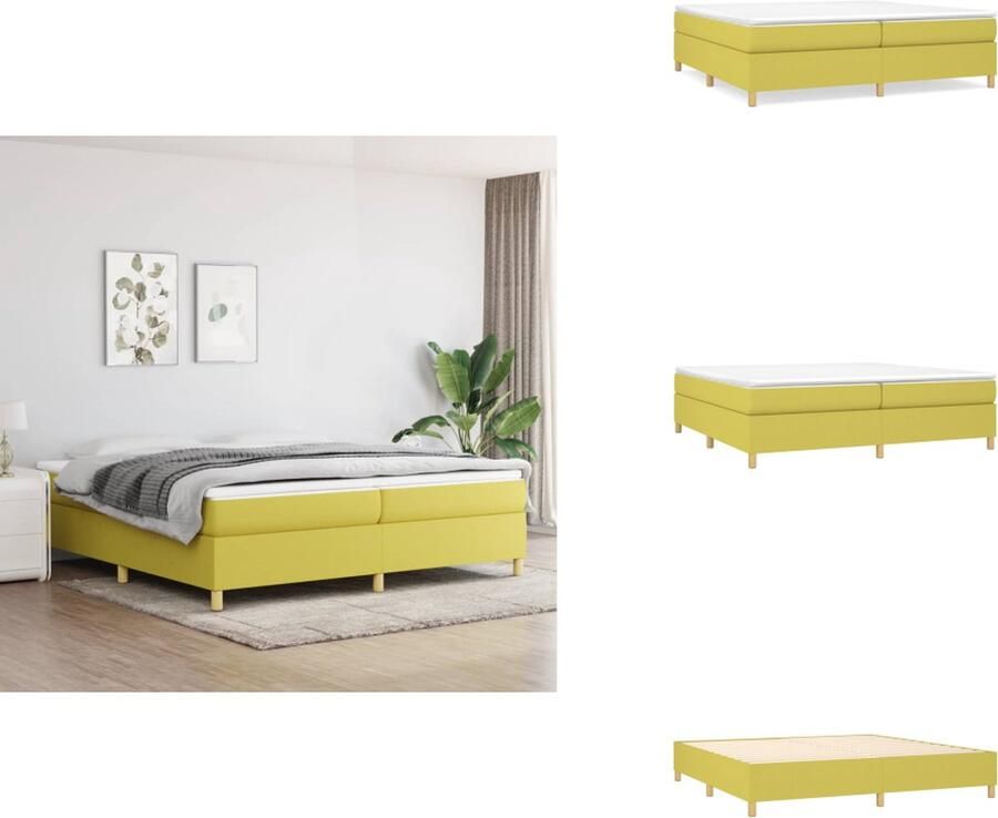 VidaXL Boxspringframe Groen 203 x 200 x 35 cm Duurzaam en ademend stof Stevige ondersteuning en multiplex lattenbodem Montagehandleiding inbegrepen Bed