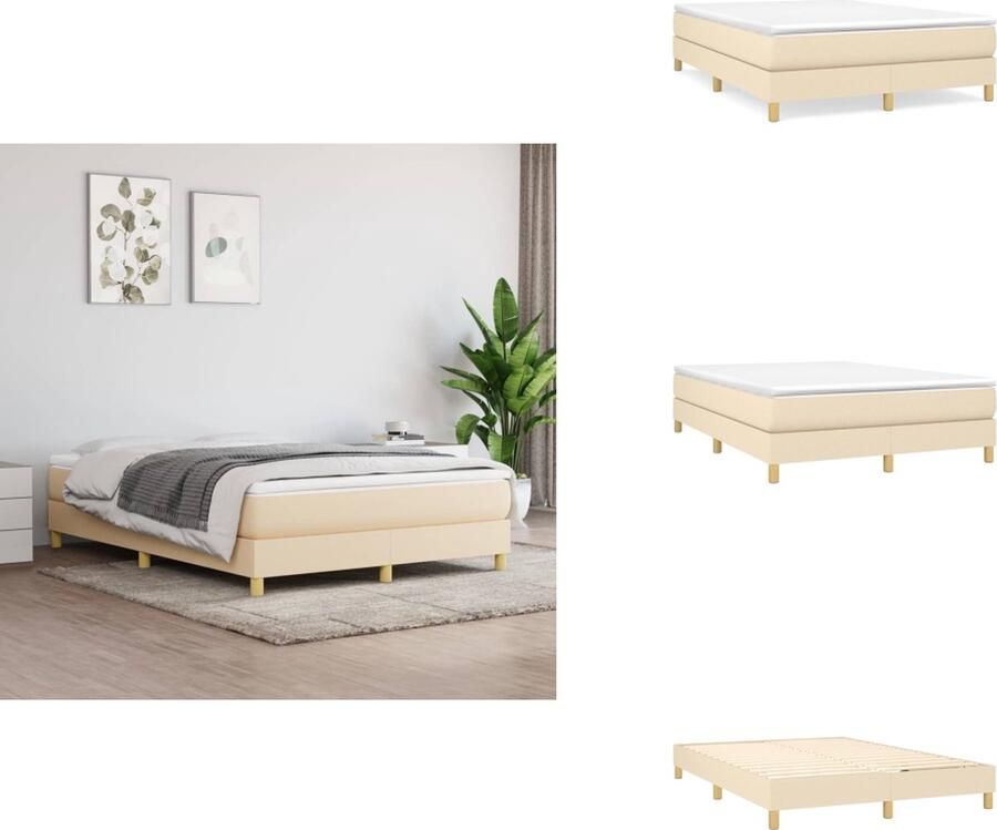 VidaXL Boxspringframe Duurzaam Bedframe Afmeting- 193 x 140 x 25 cm Kleur- Crème Bed