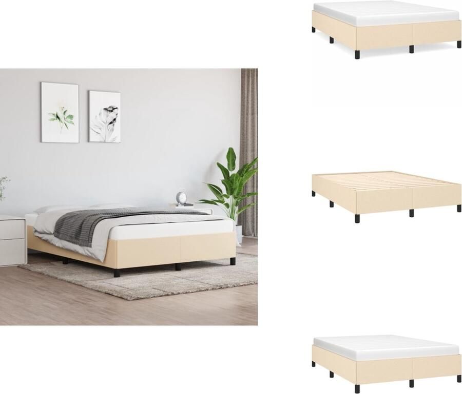 VidaXL Boxspringframe Crème 203 x 140 x 25 cm Ademend en duurzaam stoffen frame Ondersteund door stevige poten Multiplex lattenbodem Bed