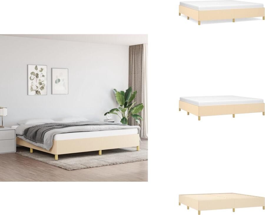 VidaXL Bedframe Duurzaam Multiplex lattenbodem Creme 203 x 203 x 35 cm (L x B x H) Geschikte matras- 200 x 200 cm Bed