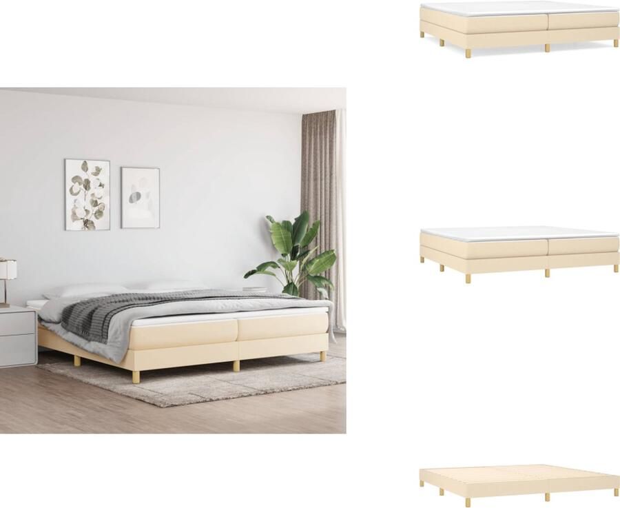 VidaXL Boxspringframe Crème 203 x 200 x 25 cm Duurzaam materiaal ondersteunende poten multiplex lattenbodem Bed