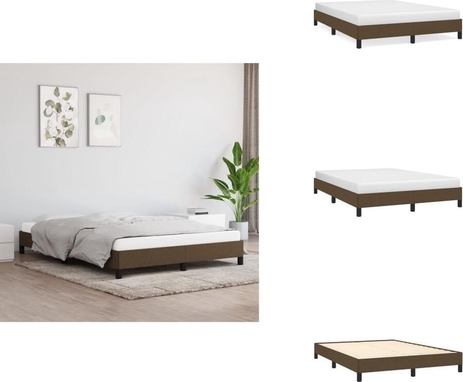 VidaXL Boxspringframe donkerbruin 193 x 140 x 35 cm (L x B x H) geschikt voor 140 x 190 cm matras ademend en duurzaam met ondersteunende poten multiplex lattenbodem montagehandleiding inbegrepen 100% polyester Bed - Foto 2