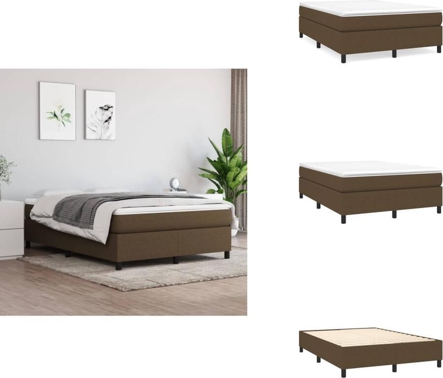 VidaXL Boxspringframe donkerbruin 193 x 140 x 35 cm (L x B x H) geschikt voor 140 x 190 cm matras ademend en duurzaam met ondersteunende poten multiplex lattenbodem montagehandleiding inbegrepen 100% polyester Bed