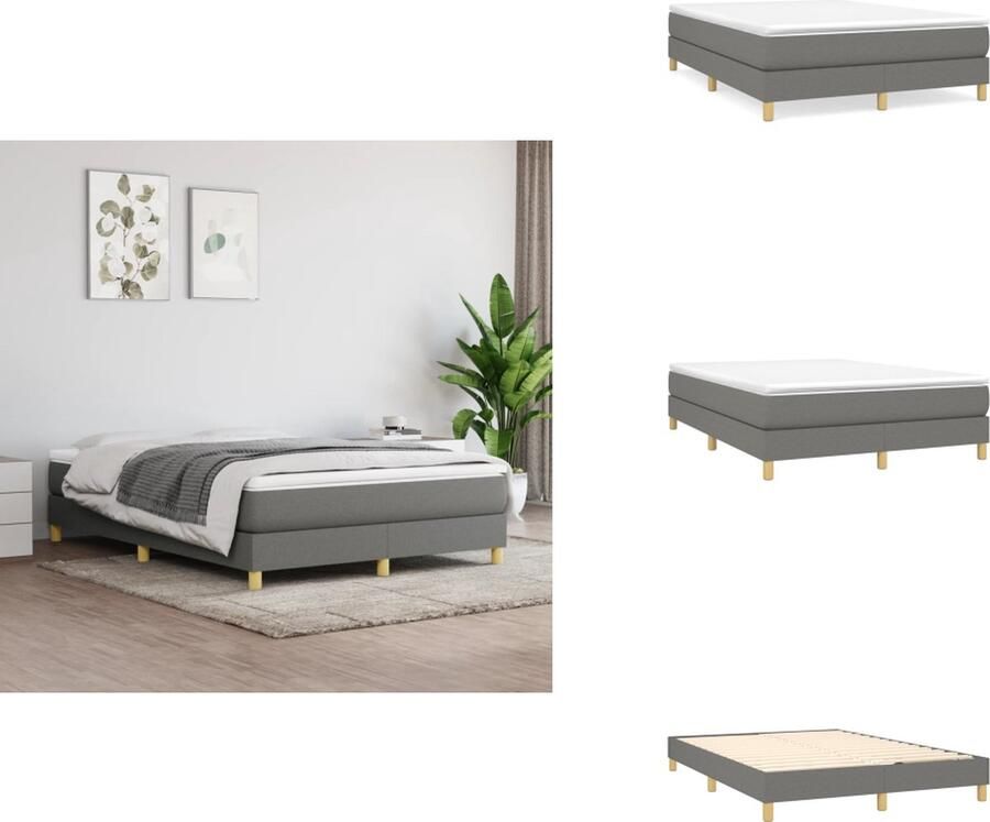 VidaXL Boxspringframe Luxe Bedframe 193 x 140 x 25 cm Donkergrijs Ademend stof Multiplex lattenbodem Bed