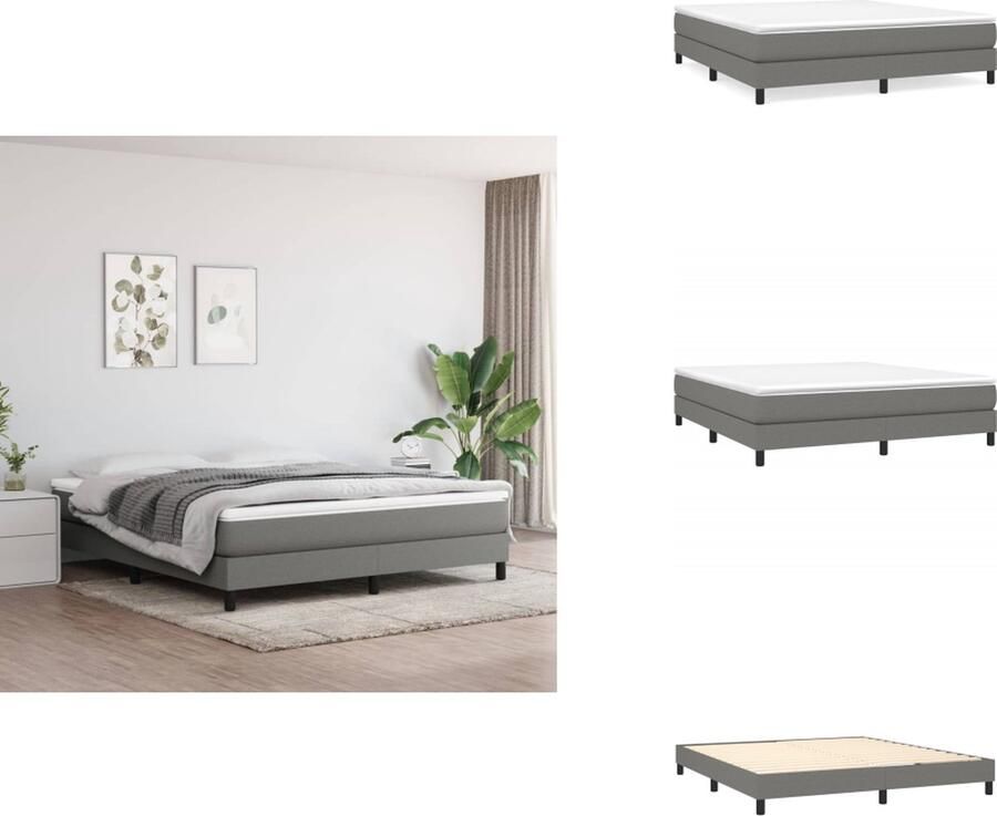 VidaXL Boxspringframe Multiplex 203 x 160 x 25 cm Donkergrijs Stof + Hout Bed