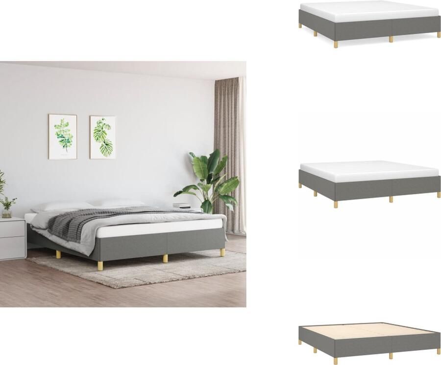 VidaXL Boxspringframe donkergrijs stof 203x160x35 cm duurzaam materiaal ondersteunende poten multiplex lattenbodem matras niet inbegrepen Bed