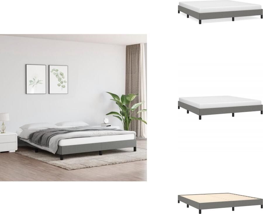 VidaXL Bedframe Donkergrijs Stof 203x183x35 cm Duurzaam en ademend Met ondersteunende poten Multiplex lattenbodem Matras niet inbegrepen Bed - Foto 2