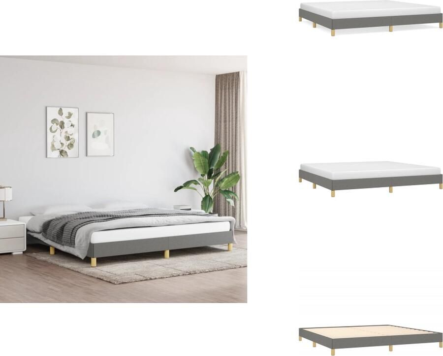 VidaXL Bedframe Donkergrijs 203 x 203 x 25 cm Ademend en duurzaam Met ondersteunende poten Multiplex lattenbodem Matras niet inbegrepen Bed