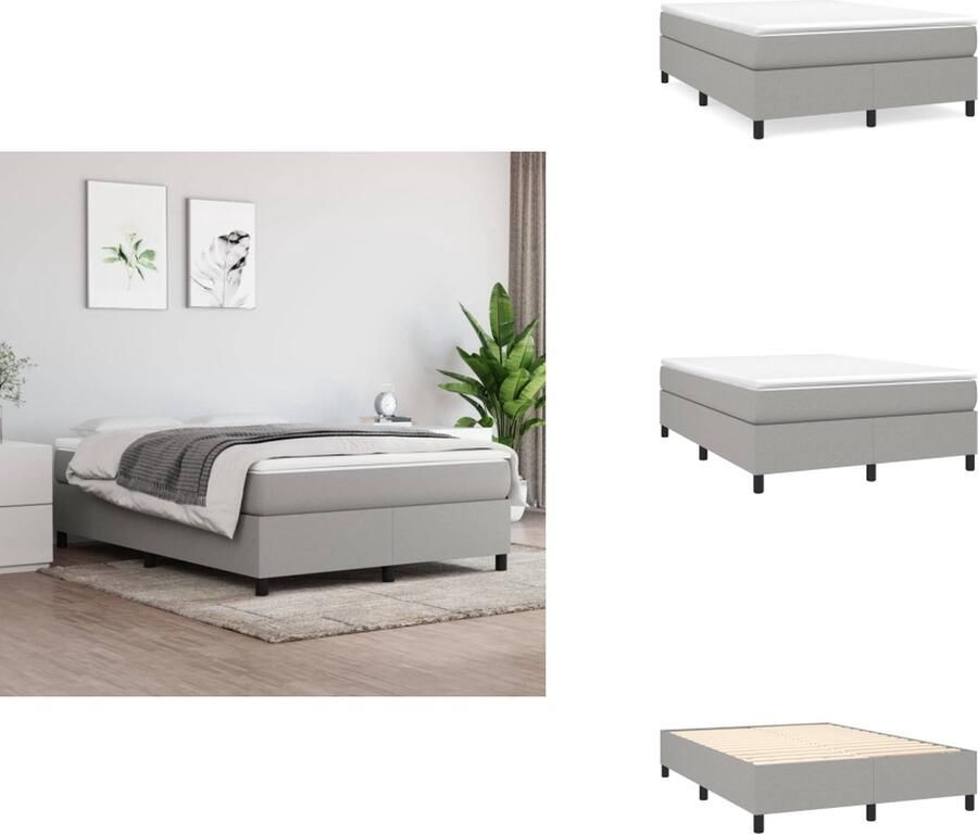 VidaXL Boxspringframe Lichtgrijs 193 x 140 x 35 cm Duurzaam materiaal Ondersteunende poten Multiplex lattenbodem Eenvoudige montage Bed
