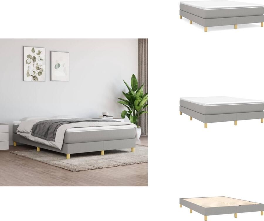 VidaXL Boxspringframe lichtgrijs 193 x 140 x 25 cm ademend en duurzaam met ondersteunende poten multiplex lattenbodem matras niet inbegrepen Bed
