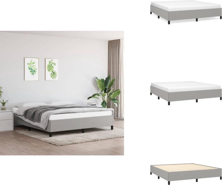 VidaXL Bedframe Duurzaam Bedframes Afmeting- 203x183x35 cm Kleur- Lichtgrijs Materiaal- Stof Multiplex Geschikt voor 180x200 cm matras Bed - Foto 2