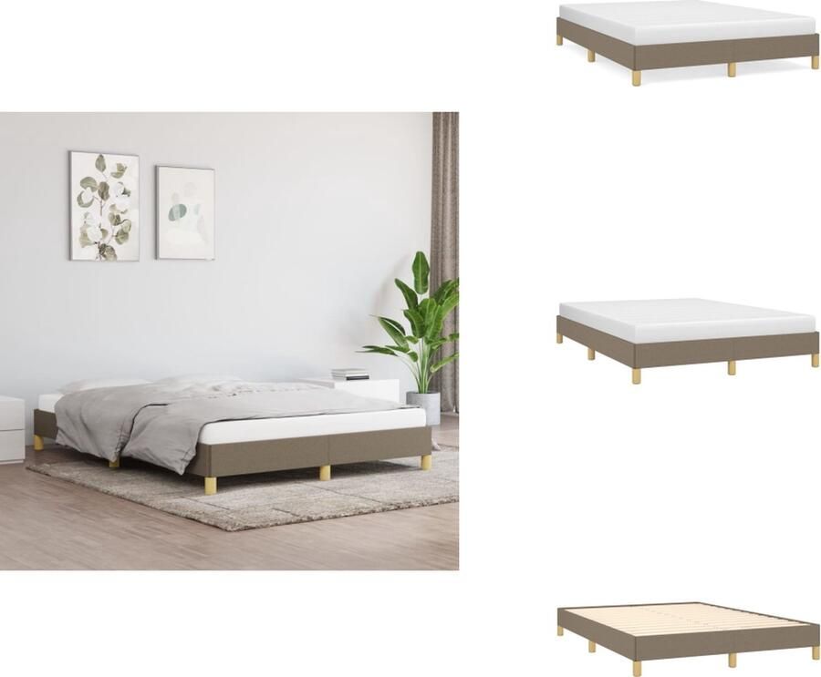 VidaXL Boxspringframe Duurzaam Kleur- Taupe Afmetingen- 193x140x35cm Geschikt voor 140x190cm matras Ademende stof Stevige poten Multiplex lattenbodem Bed - Foto 2