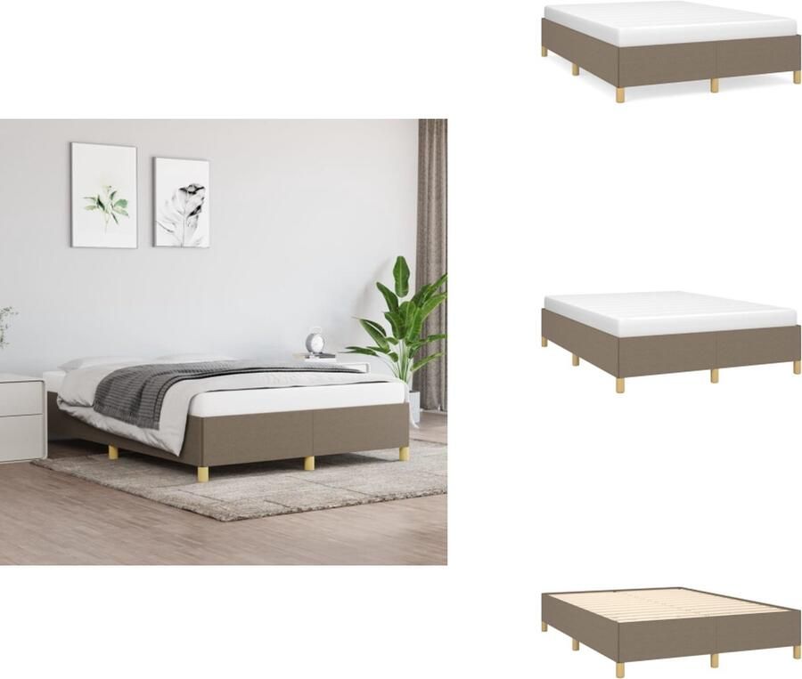 VidaXL Bedframe Duurzaam Bedframe Afmetingen- 203 x 143 x 35 cm Kleur- taupe Materiaal- stof multiplex Bed